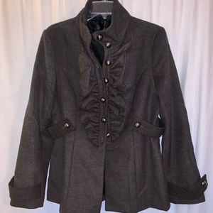 Nordstrom Mac & Jac charcoal ruffle-front peacoat